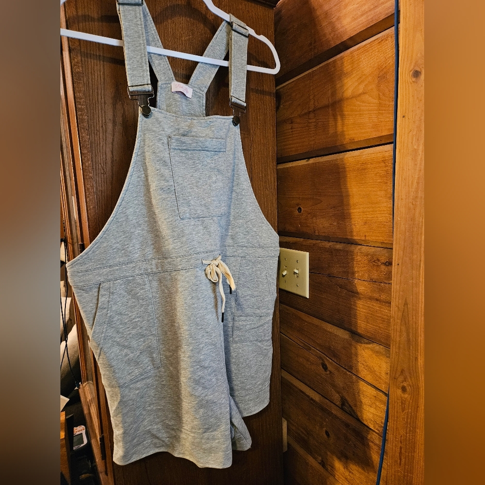Pink Lily Gray Fleece Overalls with Front Pocket And Adjustable Waist SIZE XL